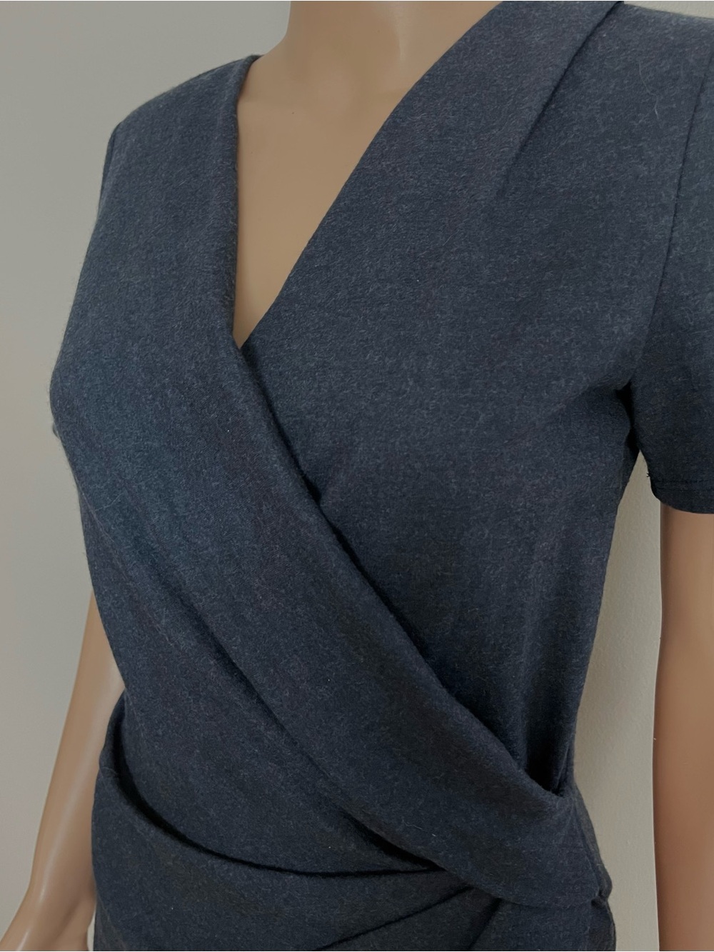 Women's HELMUT LANG Smokey Grey FITTED Ruched MIDI Career DESIGNER DRESS  M